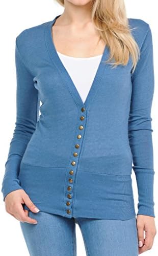 JNTOP Women's Snap Button Cardigan Sweater Blue Mist Large