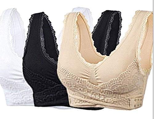 Women's Basic Top Sales Women's 3Pack Seamless Sports Bra Wireless Bra Removable Pads Black&white&beige (XXL)
