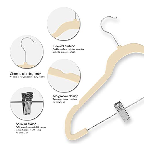 Premium Quality Velvet Pants Hanger Set of 26 - Ultra-Thin No Slip Velvet Skirts Hangers - Swivel Hooks, Space Saving Clothes Hangers - Great For Skirts, Dresses, Suits, Shirts & More - Slim IVORY