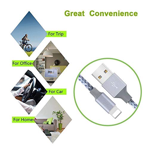 iPhone Charger, HENVREN MFi Certified Lightning Cables 5Pack 2x3FT 2x6FT 10FT to USB Syncing Data and Nylon Braided Cord Charger for iPhone Xs Max, XR, X, 8, 7, Plus, 6, 6S, 6 Plus, 5, 5C, 5S, SE-Grey - Thumbnail 2
