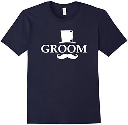 Men's Groom Mustache And Top Hat Wedding Bachelor Party T-Shirt  Large Navy