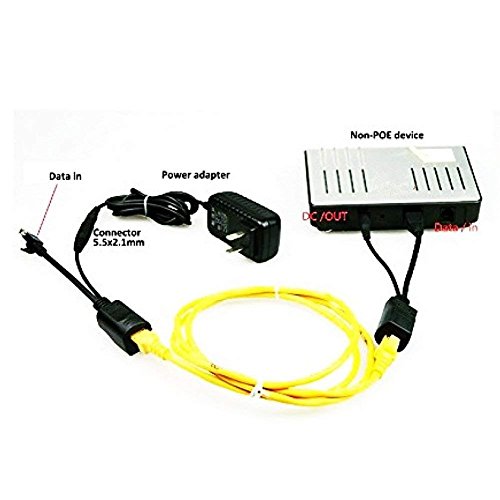 Passive PoE Injector and PoE Splitter Kit with 5.5x2.1 mm DC Power Adaptor Connector, Black
