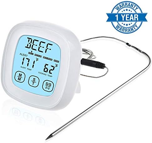 WeGuard Meat Thermometer, Instant Read Cooking Thermometer Stainless Steel Probe, Digital Food Thermometer White with Timer Alert for Kitchen BBQ Grill Smoker