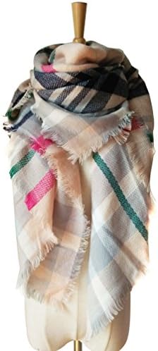 GeLivable Womens Winter Warm Tartan Scarf Gorgeous Wrap Shawl Lattice Scarf (pink and gray)