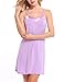 Ekouaer Full Slip Womens Plus Size Sleepwear Lingerie Satin V-Neck Dresses (Purple, XL)