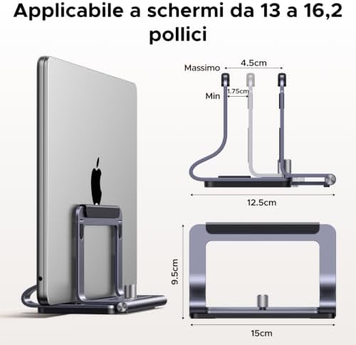 Supporto Verticale Orizzontale 2 in 1 per Laptop Grigio