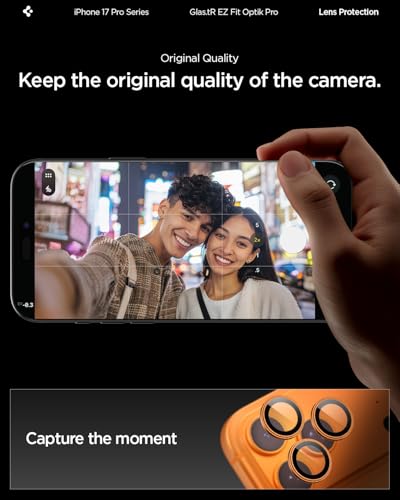 Spigen Camera Lens Screen Protector [GlasTR EZ Fit Optik Pro] Designed for iPhone 17 Pro Max | iPhone 17 Pro [Case Friendly] - Cosmic Orange [2 Pack]