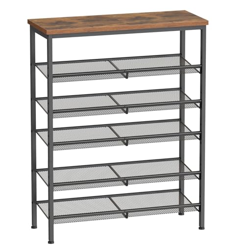 HOOBRO Schuhregal, 6-stöckiges Schuhablage, Schuhschrank, verstellbares Metallgitterregal, Geräumige Oberseite, für 20-24 Paar, Eingang, Korridor, Ind