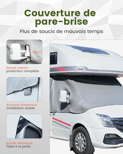 Ezcasch Thermomatte Front Windscreen Cover Motorhome Accessories, Full Protection Against Sun, Cold and Dust, Grey Windshield Cover Suitable for FIAT