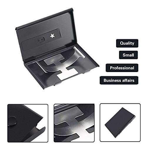 2 Pack Black Business Card Holder, Thumb-Drive Business Card Case Stainless Steel Slide Out Business Card Holders Excellent Design for Men and Women (2 Pack)