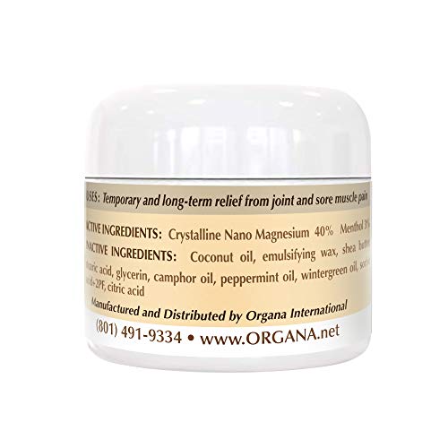 Organa All Natural Magnesium Pain Relief Cream for Sore Muscles, Joints, Back, Knee, Hand, Feet