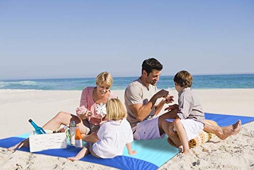 Outdoorsman Lab Sand Free Beach Blanket | Water Repellant Sand Proof Beach Mat | 10'x9' Parachute Nylon for Picnics, Camping, Concerts | 6 Sand Pockets, 4 Pegs, Carrying Bag & Strap