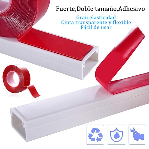 OWSDAQE Canaletas para Cables Pared con 20 Conectores, 10× 20× 400mm Cubre Cables Pared, con 4M de Cinta de Doble Cara y 20 Tornillos de expansión y cortatubos de PVC