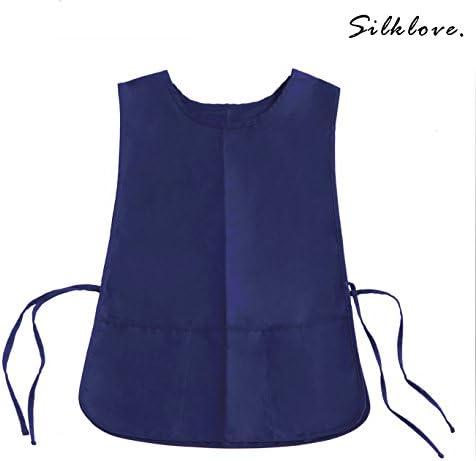 Chef Cobbler Apron with 3 pockets, （Buy One Get One Free）, Polyester Cotton, Adjustable Waist Ties, Art Smock Aprons for Unisex Adult Men Women, Navy,Large,（20x28 inches）-Silklove