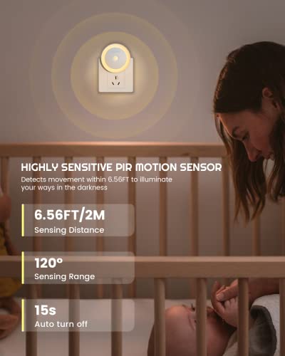 YEELIGHT Motion Sensor Night Light, Plug in Night Light for Kids with Dusk to Dawn Sensor, Auto On & Off, Soft 360° Warm White Kids Night Light for Bedroom, Nursery, Bathroom, Stairs, Hallway, 2 Pack
