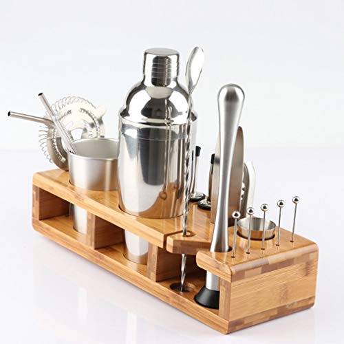 NXYJD 23 stücke Edelstahl Cocktail Shaker Set Barware Kit mit quadratischem Holzregal für Barkeeper Getränk Party Bar… – Bild 3
