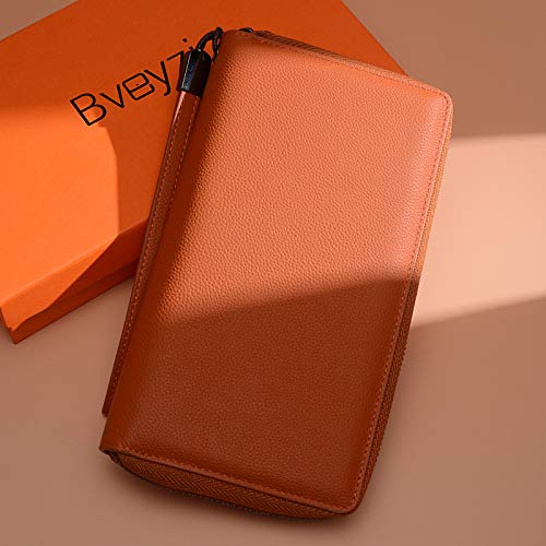 Women RFID Blocking Wallet Leather Zip Around Phone Clutch Large Travel Purse Wristlet (Orange Red) - Thumbnail 6
