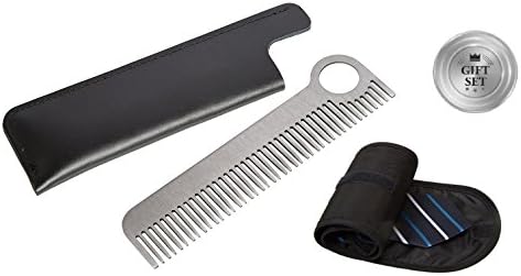Great Men's Travel Gift Set - Comes With Solid Stainless Steel Medium Tooth Hair Comb With 100% Leather Sheath and a Travel Tie Pouch for Your Tie- By TravelMate