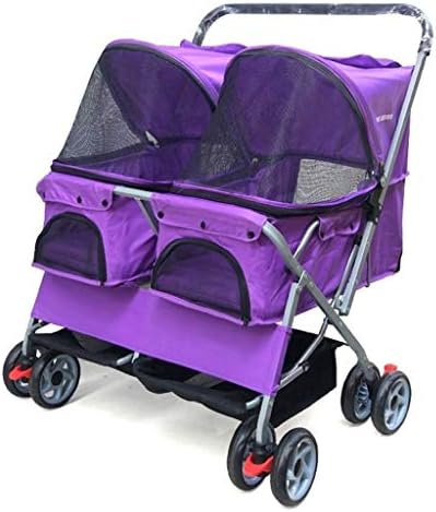送料0円 ペットカート ドッグカート ペット用バギー 犬用ベビーカー 猫 バギー ペットトラベルベビーカーダブルペットベビーカーペットロードスターサスペンションカップホルダー収納バスケットベビーカー6 Evaスチールホイール最大重量15kg Pvc布荷重kg以内 Purple