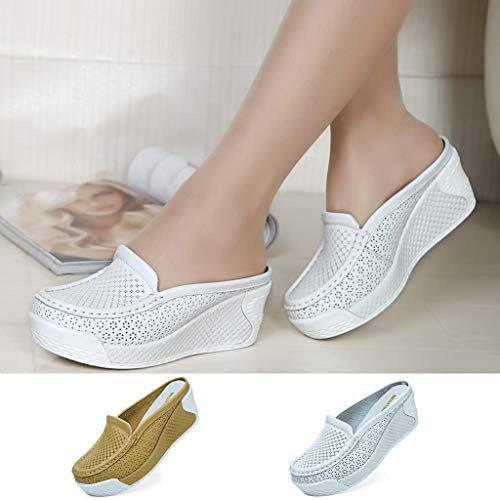 Respctful✿Women's Closed Toe Wedges Slide Platform Sandals Flowers Print Backless Slippers Vintage Platform Shoes White
