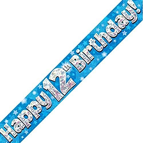 12th Birthday Blue Holographic Banner by Signature Balloons