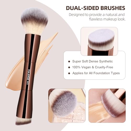 MAANGE 20 PCS Foundation Makeup Brush Set, Double-ended Kabuki Contour Brush for Liquid Powder Concealer Blending Blush Face Makeup Tools (20pcs-Coffee)