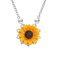 NIKOLay Sweet Style Sunflower Necklace Flower Pendant Necklace Imitation Pearl Necklace,Silver