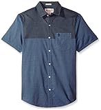 Original Penguin Men's Short Sleeve Engineered Colorblock Shirt with Spade Pocket, Dark Denim, Medium
