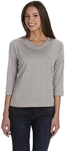 LAT Apparel Womens Jersey V-Neck 3/4 Sleeve T-Shirt, Heather, XX-Large