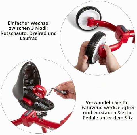 Dreirad zum Spielen, rotes Dreirad für Kleinkinder, Laufrad und Aufsitzfahrzeug für Kinder von 1 bis 3 Jahren