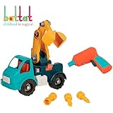 Battat â€“ Take-Apart Crane Truck â€“ Toy vehicle assembly playset with functional battery-powered drill - Early childhood developmental skills toy for kids aged 3 and up