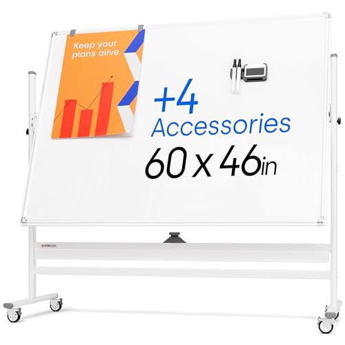 Kamelleo Rolling Whiteboard on Wheels 60" x 46", Double Sided White Board at Amazon