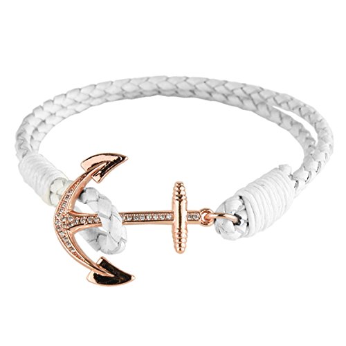 Charisma white braided genuine leather bracelet rose go…
