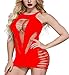Vorifun Womens Babydoll Hollow Fishnet Lingerie Hot Mini Dress Tube Chemise Bodysuit (Red)