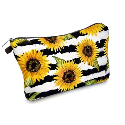 Aiphamy Cute Travel Makeup Bag Cosmetic Bag Small Pouch Gift for Women (Stripes Sunflowers)