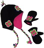 N'Ice Caps Girls Fully Lined Micro Fleece Hat And Mitten Set with Appliques