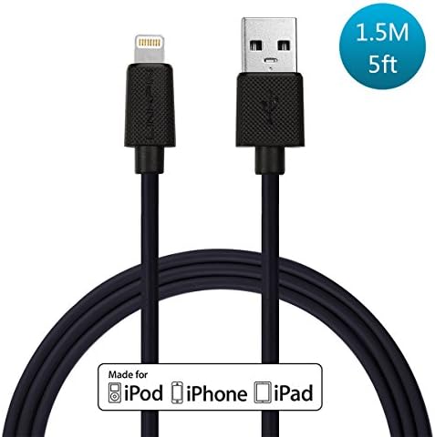 LINKPIN 5ft PVC USB Sync Cable with Lightning Connector [Apple Mfi Certified] for iPhone 7 / 7 Plus / 6s / 6s Plus / 6 / 6 Plus , iPad Pro Air 2 and More (Black)