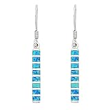 Sterling Silver Created Blue Opal Vertical Bar Dangle Earrings