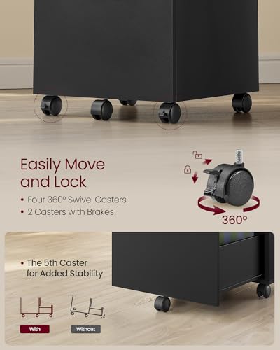 VASAGLE CUSTOS Collection - 2-Drawer File Cabinet, Small Rolling Filing Cabinet for Home Office, Printer Stand, for A4, Letter-Size Documents, 15.7 x 16.5 x 27.6 Inches, Matte Black UOFC040B16