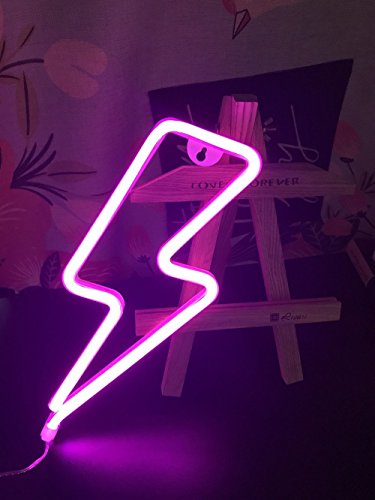 XIYUNTE Lightning Bolt Neon Light Pink Signs Wall Decor, LED Night Lights Room Decor Battery or USB Powered Neon Light Signs Light up Lightning Lamps for Kids Room,Christmas,Bar,Festive Party