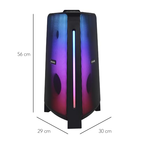 Aiwa Bocina Portátil Recargable 50W RMS, Bluetooth 5.3 con TWS, Doble Woofer de 5", Luces LED, Super Bass, Radio FM, Doble Entrada para Micrófono Karaoke, Pantalla LCD, Modelo AWPOK400LD Color Negro