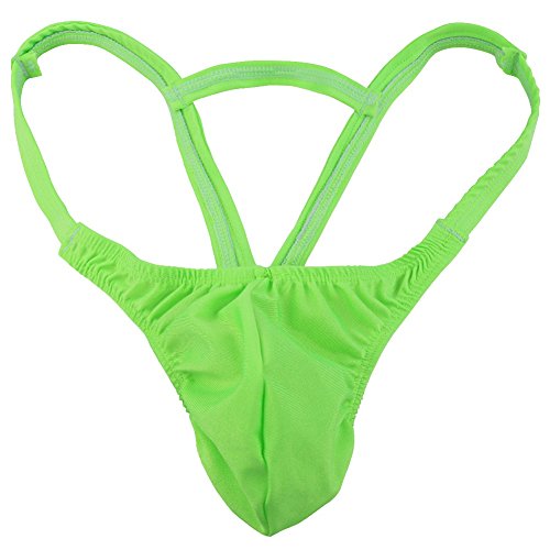 Mens Sexy Bulge Pouch G-string Underwear with Inverted Triangle Rear (XL, Green)