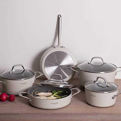 Fleischer & Wolf Nonstick Cookware sets 9Pieces,White Aluminum Pots