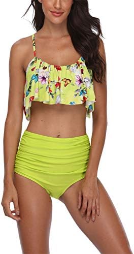 Giorzio Women Swimsuit High Waist Flounce Bikini Set Women's Beach Bathing Suits Ladies Plus Size 2-Pieces Swimwear