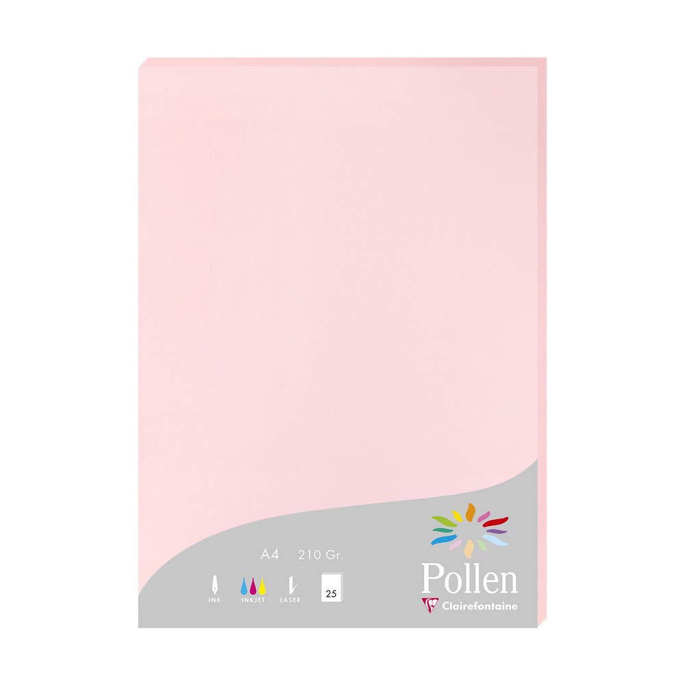Clairefontaine 24281C Wallet of 25 Sheets Format A4 (21x29,7cm) 210gsm Pink Invitation Paper Events Correspondence Cards Pollen Range Premium Smooth Paper