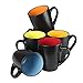 Klikel Black Coffee Mugs 14oz Set of 6 - Stoneware Coffee Mug Fits Coffee Makers - Black Cup With Multi Color Inside