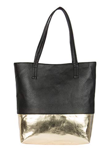 City Cat Leatherette Womens Tote Shoulder Bag (Black & Gold)