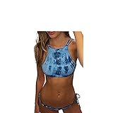FLYMALL Tie-dye Strappy Bikini Top and Side-tie Bottom Bikini Set