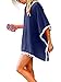 Women's Chiffon Pom Pom Kaftan Swimwear Bathing Suit Beach Cover up Free Size Navy Blue