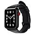 RUOQINI For Apple Watch Band 38MM, Retro Genuine Leather Strap Replacement Band for Apple Watch Series 3/2/1 (Black with Black Metal)